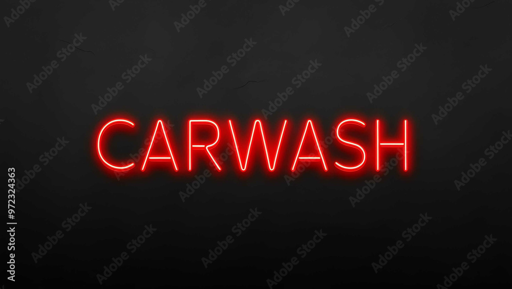 Carwash red neon lettering on plain black dark background
