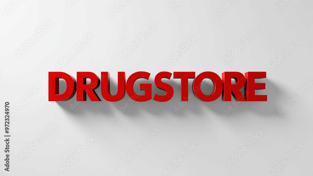 Drugstore word 3d red lettering on plain white background Drugstore word 3d red lettering on plain white background