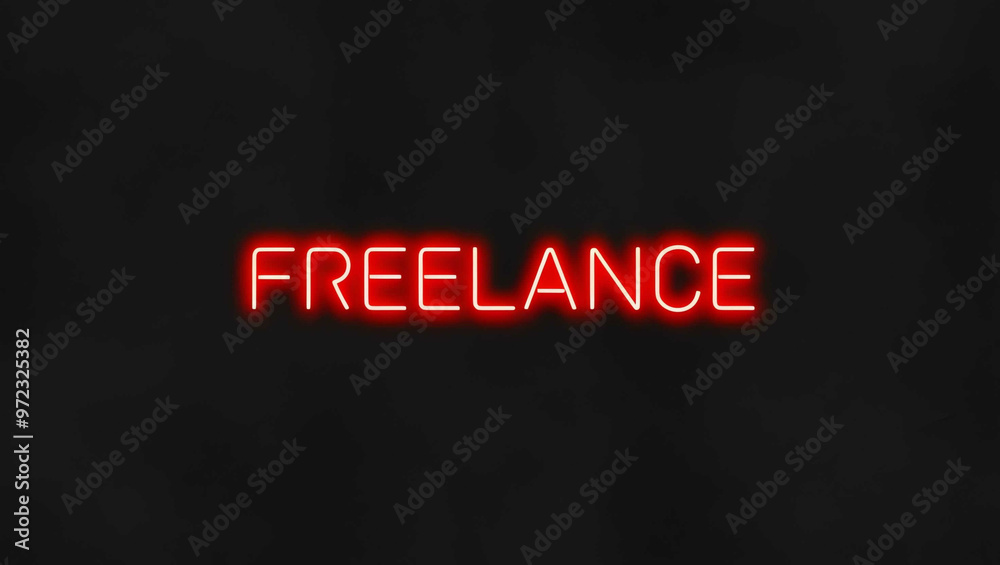 Freelance red neon lettering on plain black dark background Freelance red neon lettering on plain black dark background
