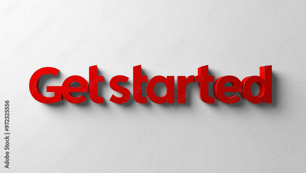 Get started word 3d red lettering on plain white background Get started word 3d red lettering on plain white background