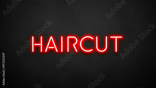 Haircut red neon lettering on plain black dark background