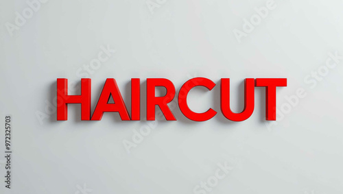 Haircut word 3d red lettering on plain white background