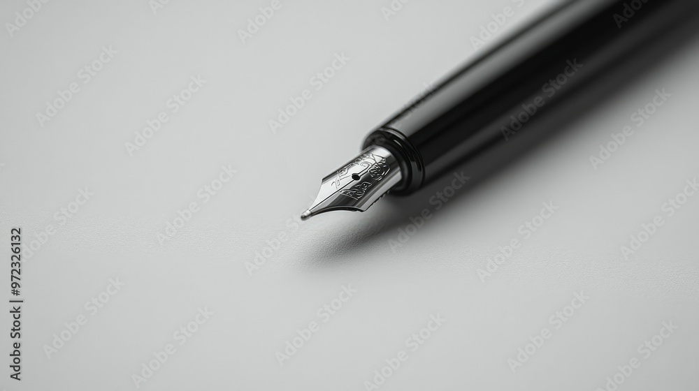 Close-up of a black luxury pen on a white surface, featuring fine details and sleek lines. Close-up of a black luxury pen on a white surface, featuring fine details and sleek lines.