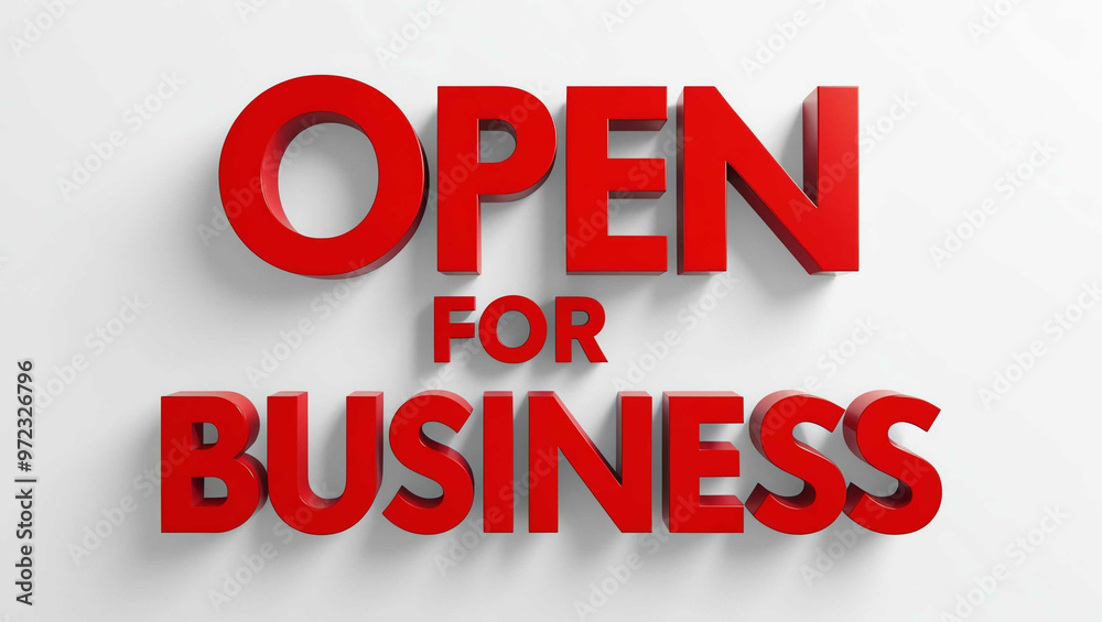 Open for business word 3d red lettering on plain white background Open for business word 3d red lettering on plain white background