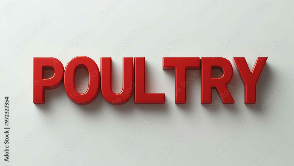 Poultry word 3d red lettering on plain white background Poultry word 3d red lettering on plain white background
