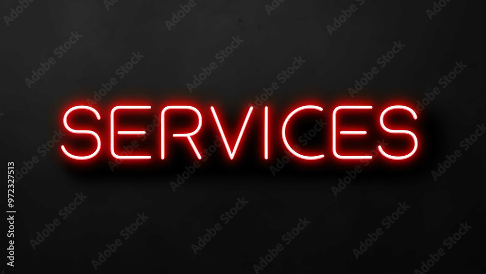 Services red neon lettering on plain black dark background Services red neon lettering on plain black dark background