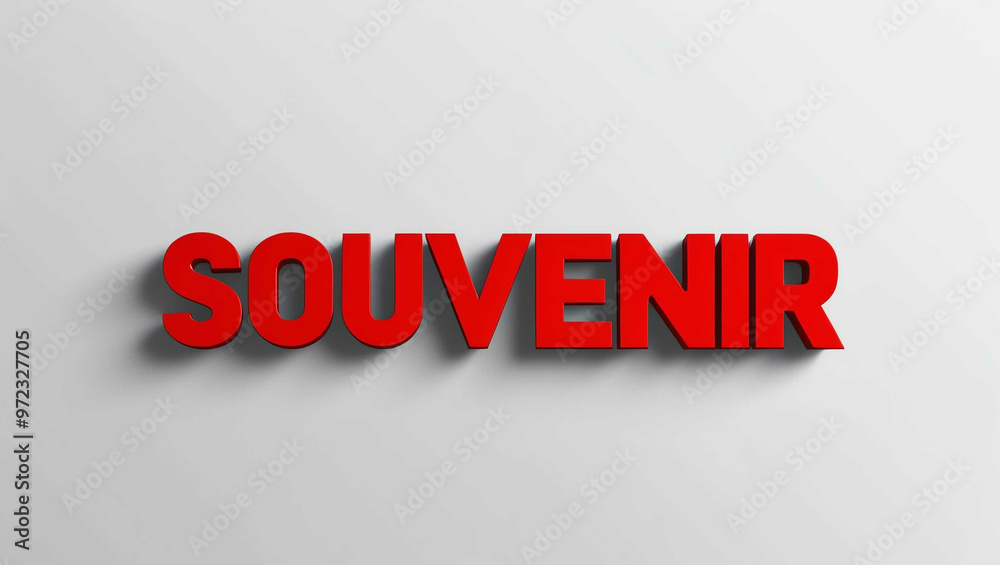 Souvenir word 3d red lettering on plain white background