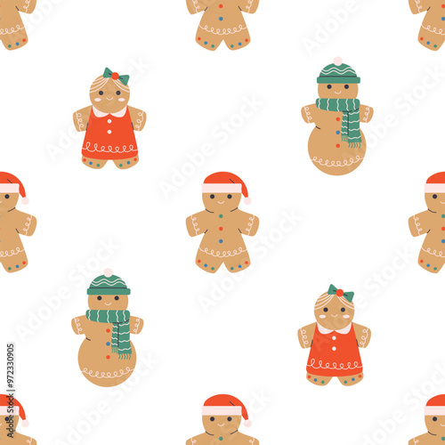 Gingerbread cookies seamless pattern. Flat square illustration on white background