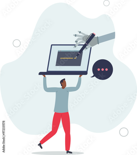 AI writing and artificial intelligence text typing tool.flat design with people.