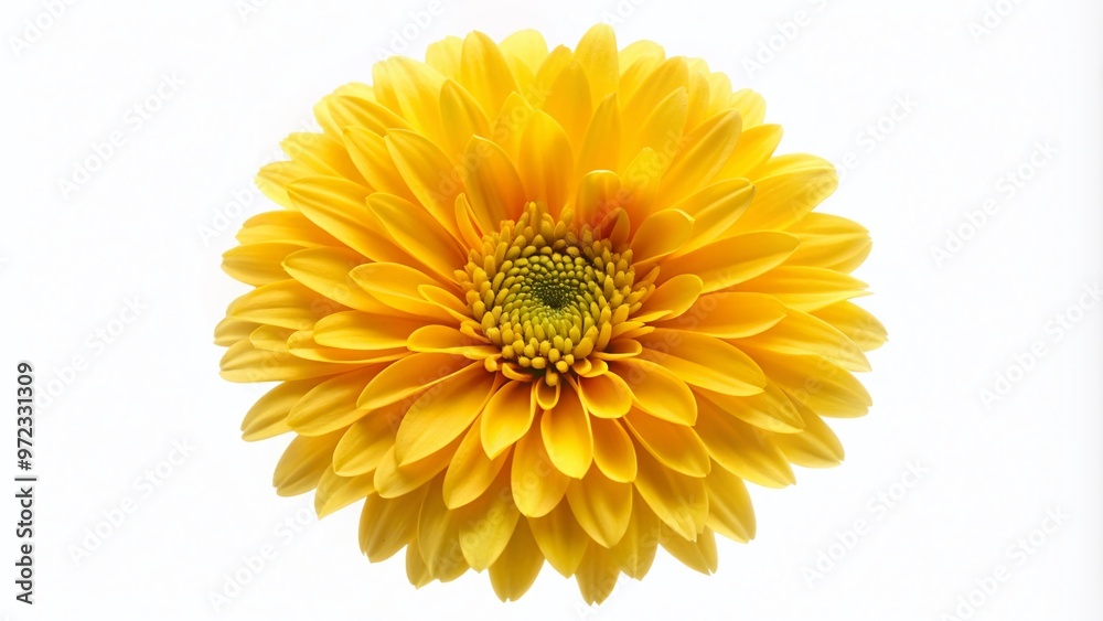 A bright yellow bloom with delicate petals and a fuzzy center, isolated on a white background, perfect for A bright yellow bloom with delicate petals and a fuzzy center, isolated on a white background, perfect for