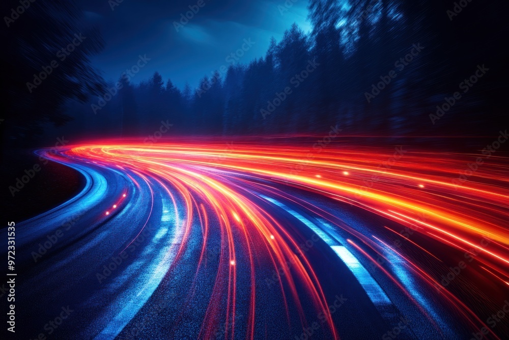 Night Road with Light Trails Night Road with Light Trails