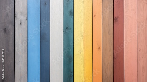 Spectrum of Wood: A vibrant array of colorful wooden planks, showcasing a diverse palette for design and creativity. 