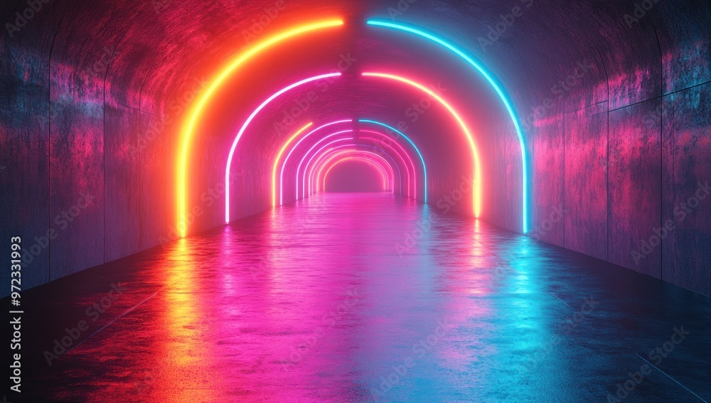 Neon Tunnel: A Glowing Path of Color Neon Tunnel: A Glowing Path of Color