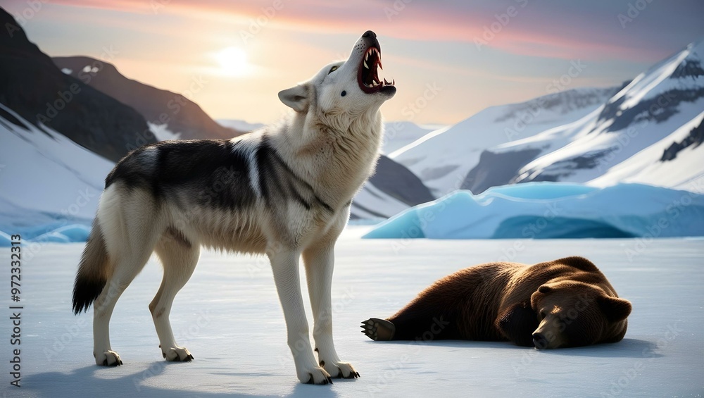 Naklejka premium Ai generative, husky in the snow