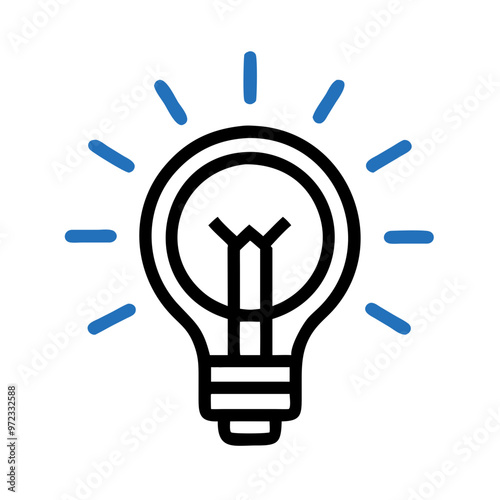 Light bulb with blue rays emitting from it on a white background for inspiration and innovation concept