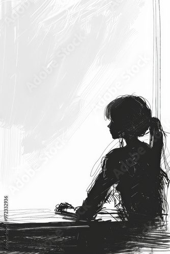 A woman is sitting in a window, looking out at the world