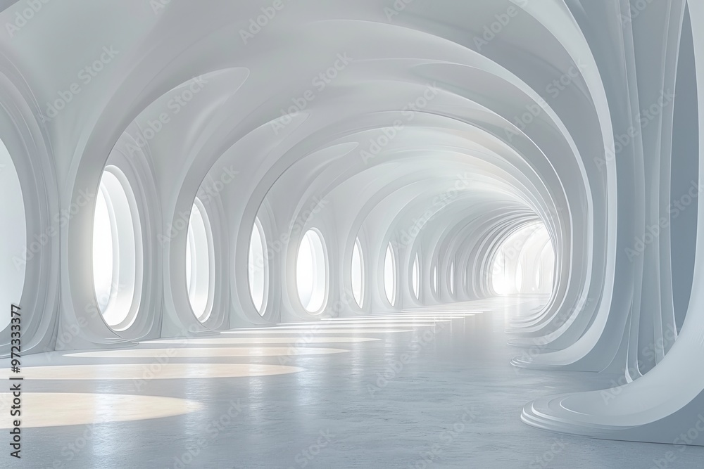 Fototapeta premium Curved columns and abstract geometry a minimalist exploration of lines and patterns on white