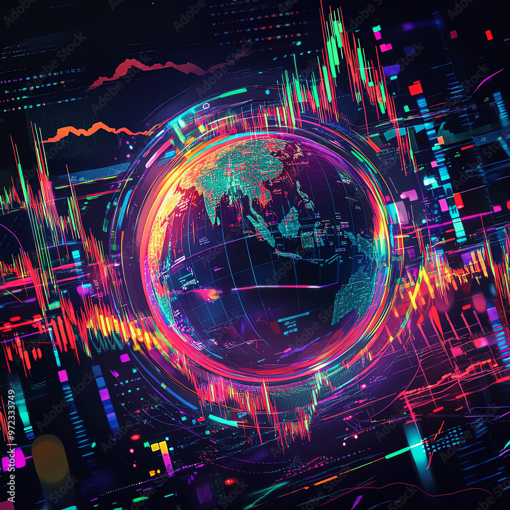 Obraz premium Abstract digital globe with data visualization and glowing lines.