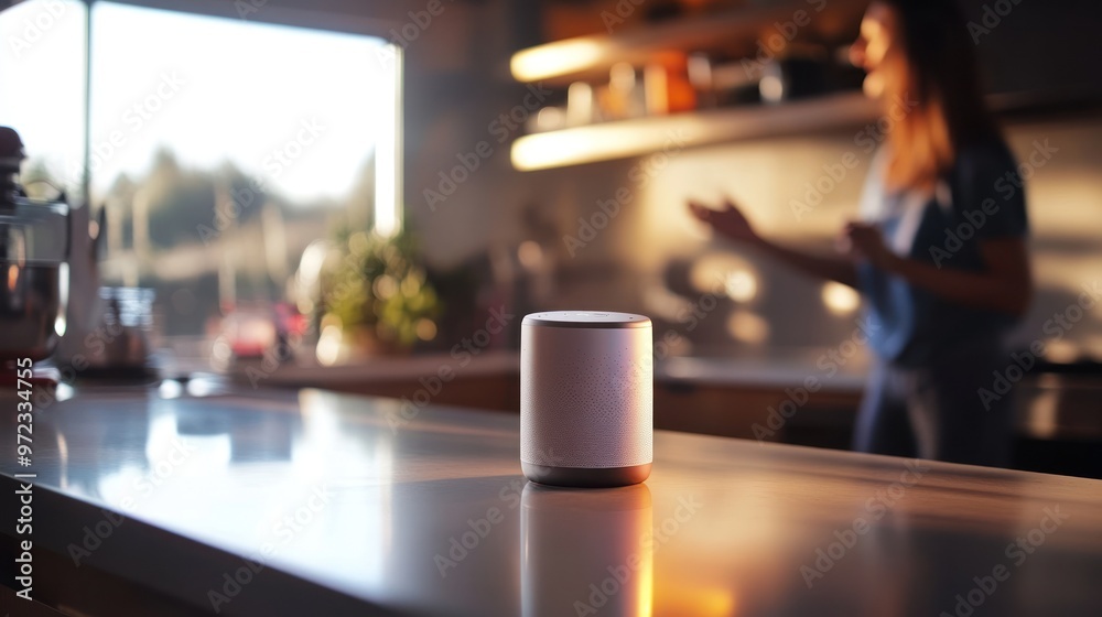 Smart Speaker in a Modern Kitchen Smart Speaker in a Modern Kitchen