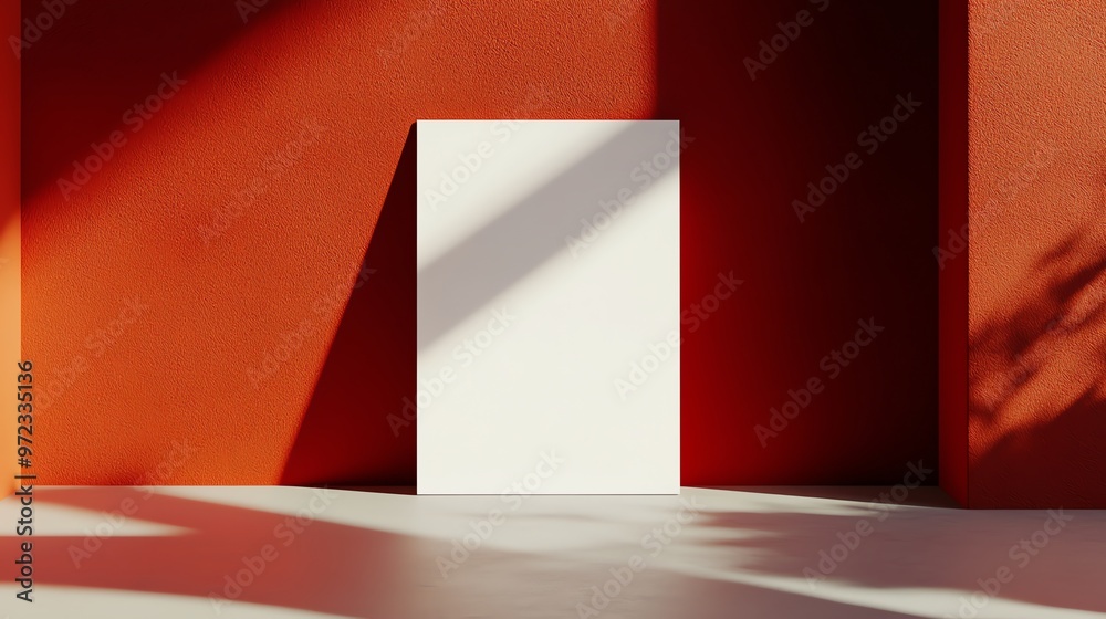 White Panel Against a Red Wall with Sunlight Casting Shadows White Panel Against a Red Wall with Sunlight Casting Shadows