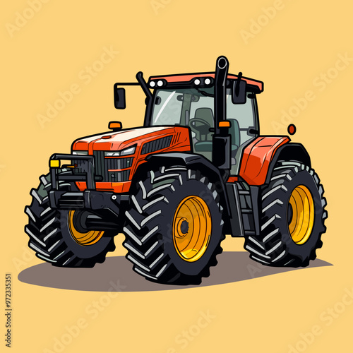 Agricultural tractor on neutral background. Tractor icon - cartoon style vector illustration.