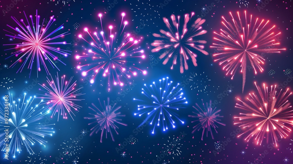Fototapeta premium Fireworks Display: Colorful fireworks exploding in the night sky, creating beautiful patterns.