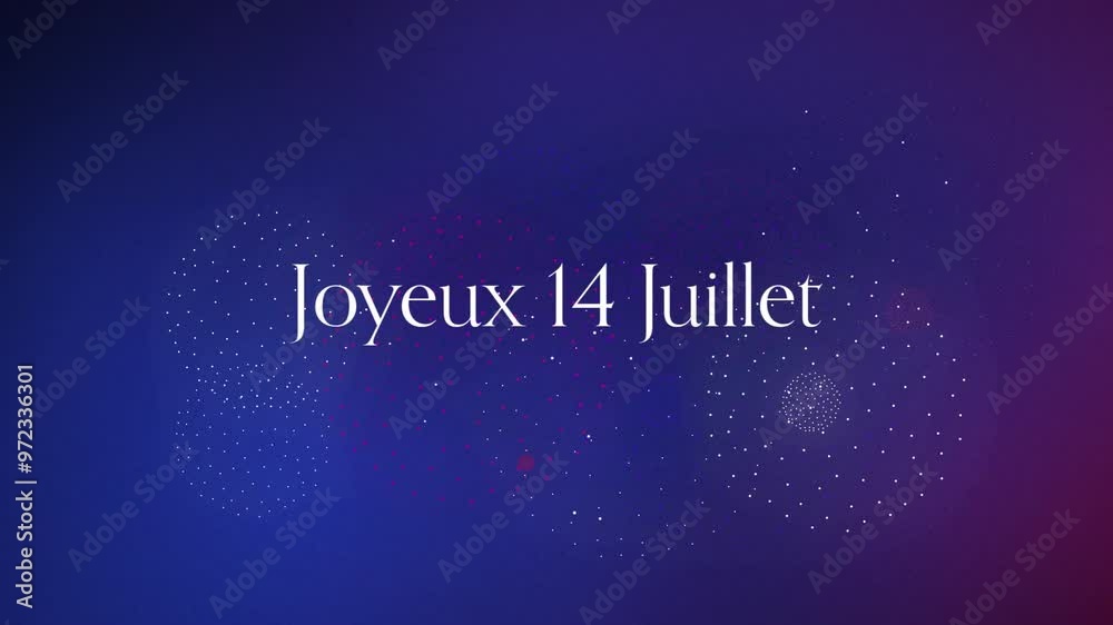 Animation of joyeaux 14 juillet text and fireworks on black background