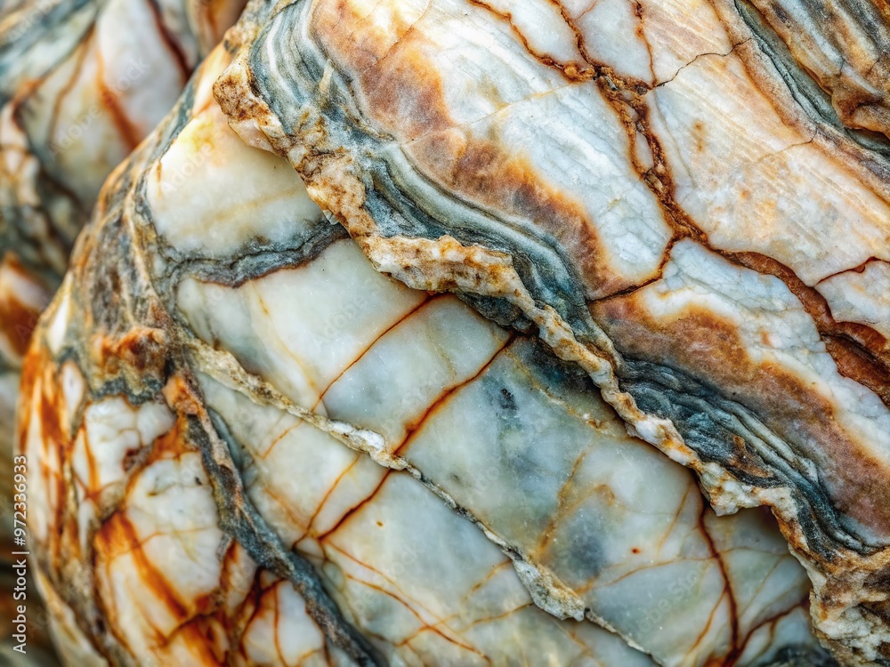 A close-up of a marble rock sample showcases its distinctive veining pattern, characteristic of a metamorphic A close-up of a marble rock sample showcases its distinctive veining pattern, characteristic of a metamorphic