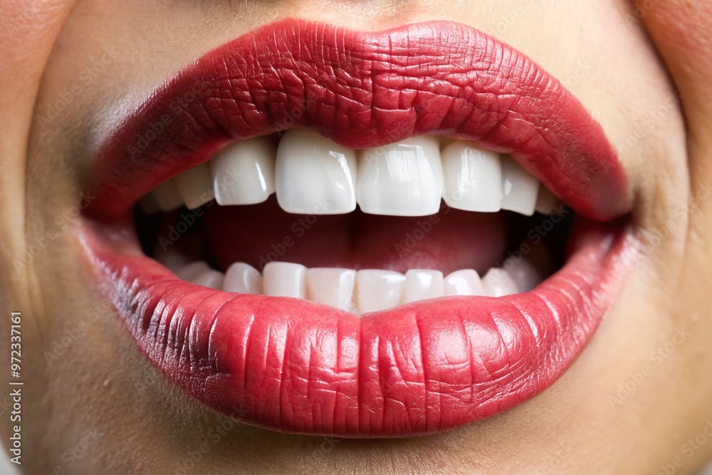 A close-up of an open mouth with lips forming words, teeth visible, and a blurred-out face, emphasizing the A close-up of an open mouth with lips forming words, teeth visible, and a blurred-out face, emphasizing the