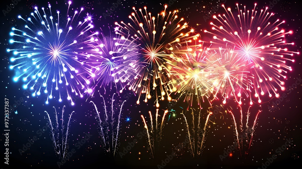 Fototapeta premium Fireworks Display: Colorful fireworks exploding in the night sky, creating beautiful patterns.
