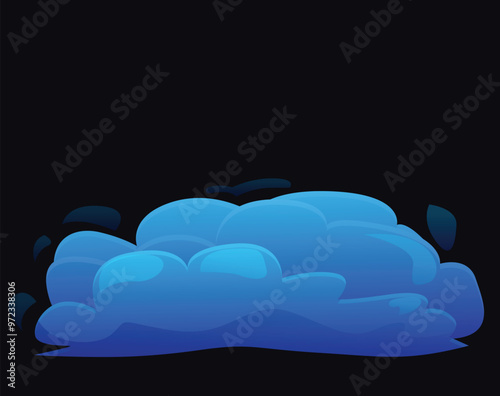 Cartoon style illustration of a blue cloud of smoke, mist, or fog