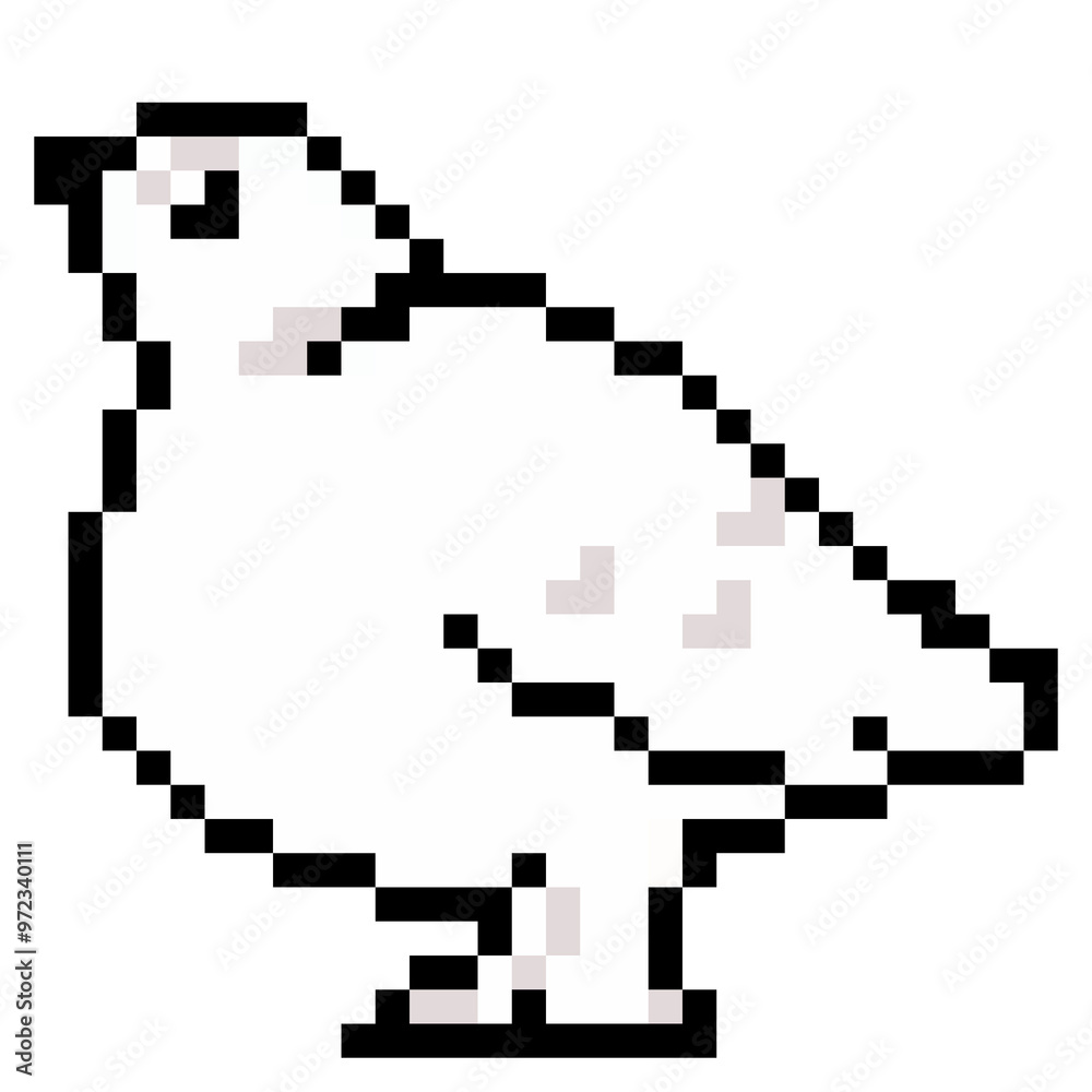 ドット絵, アニマルイラスト, ニホンライチョウのメス, 冬羽 ドット絵, アニマルイラスト, ニホンライチョウのメス, 冬羽