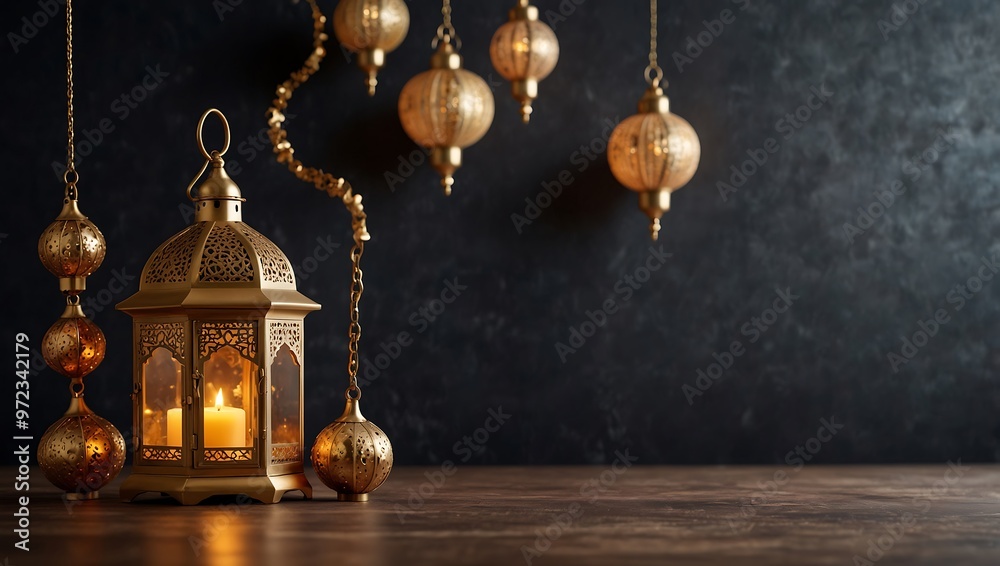A close-up shot of traditional golden lanterns hanging over a dark surface creating a warm festive atmosphere the lanterns are likely decorative elements related to a cultural celebration A close-up shot of traditional golden lanterns hanging over a dark surface creating a warm festive atmosphere the lanterns are likely decorative elements related to a cultural celebration