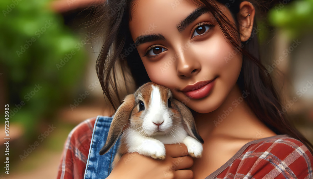 A woman smiling while holding a fluffy kitten with a child nearby, all showing love and joy A woman smiling while holding a fluffy kitten with a child nearby, all showing love and joy