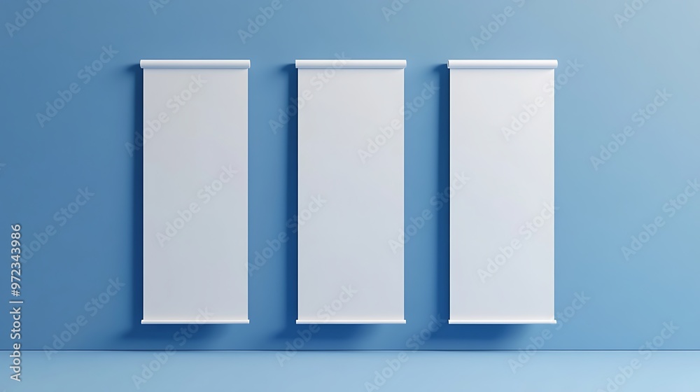 Blank Roll Up Banner Mockup on Blue Wall Blank Roll Up Banner Mockup on Blue Wall