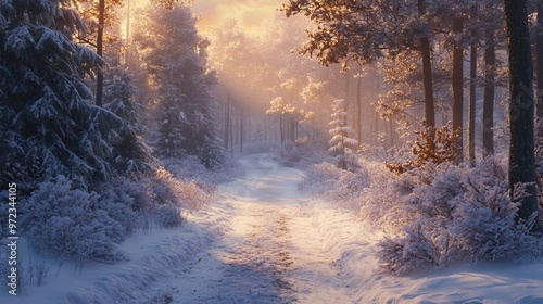 Winter forests, with their quiet, snow-covered paths, offer a serene escape into natureâ€™s winter canvas, where every step feels like an adventure. 4K hyperrealistic. photo