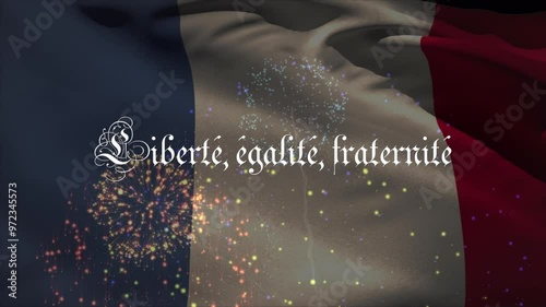 Animation of liberte, egalite, fraternite text and french flag and confetti photo