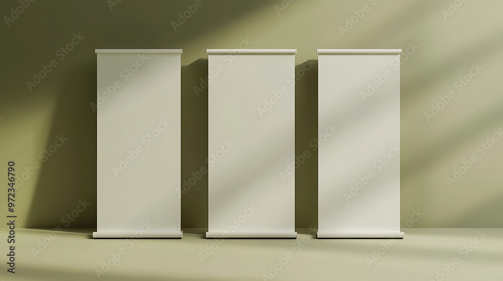 Blank Roll Up Banner Mockup Green Wall Panels Blank Roll Up Banner Mockup Green Wall Panels