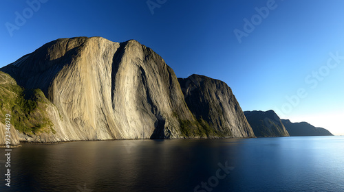 Panoramic View of a Large Mountain by the Sea During the Day


