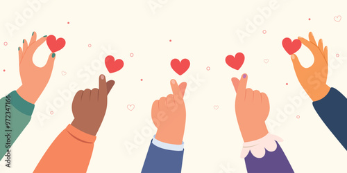 Heart sign. Finger love symbol. Happy Valentines Day. Hands charity, give, share love to people.