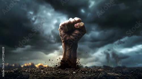 Fist Pierces Above Ground, A Strong Victory.
