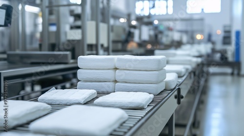 A clean and efficient factory conveyor system producing baby diapers with soft materials