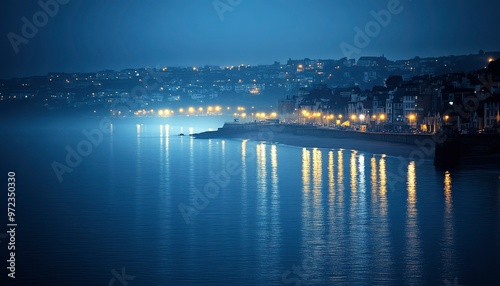 Nighttime Cityscape Reflected in Calm Water