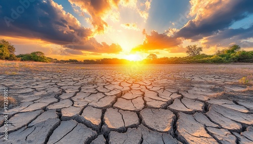 Cracked Earth Landscape at Sunset