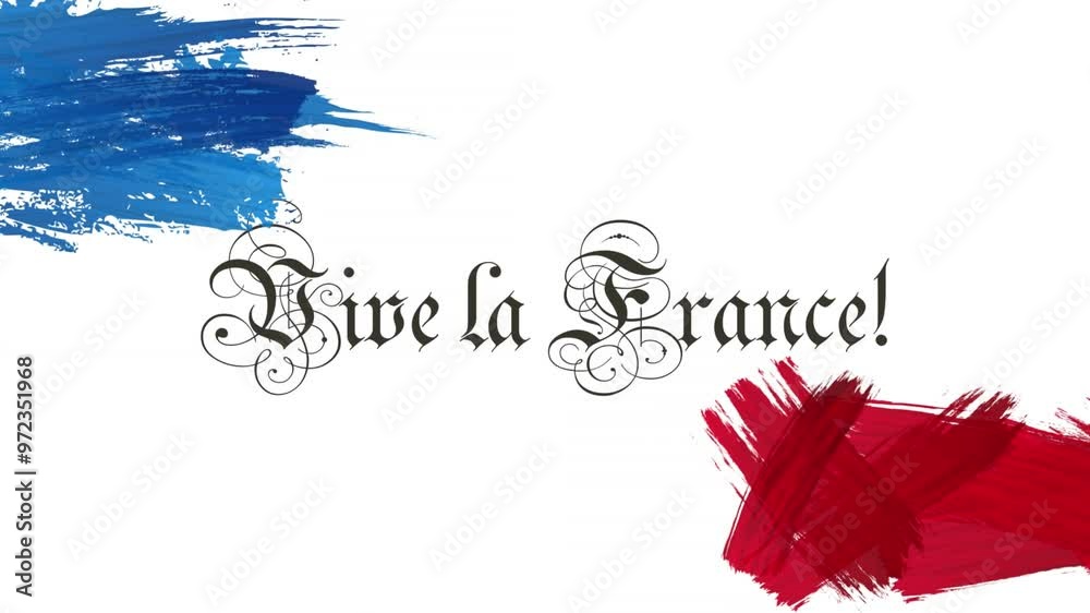 Animation of vive la france text with french flag and confetti on white background