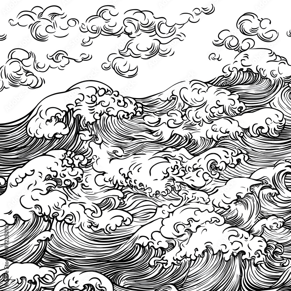 Japanese-style 2D illustrator doodle cartoon for floor tiles and wallpaper