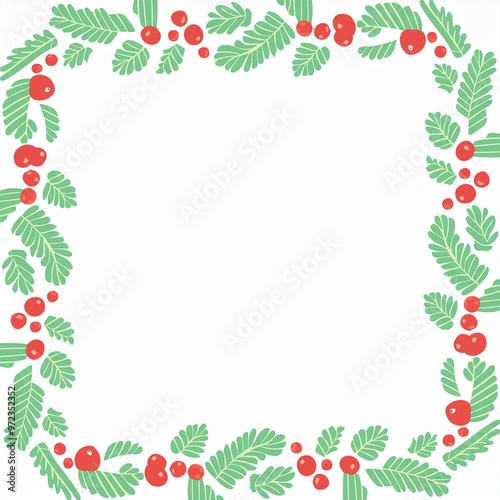 christmas frame border square blank template with holy leaves and berries