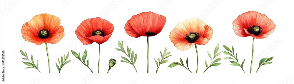 Obraz premium A beautiful array of blooming poppy flowers showcasing vibrant colors and delicate petals, perfect for nature-themed designs.
