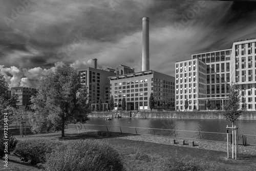 View of the residential and industrial area Westharbor, Frankfurt, Germany photo