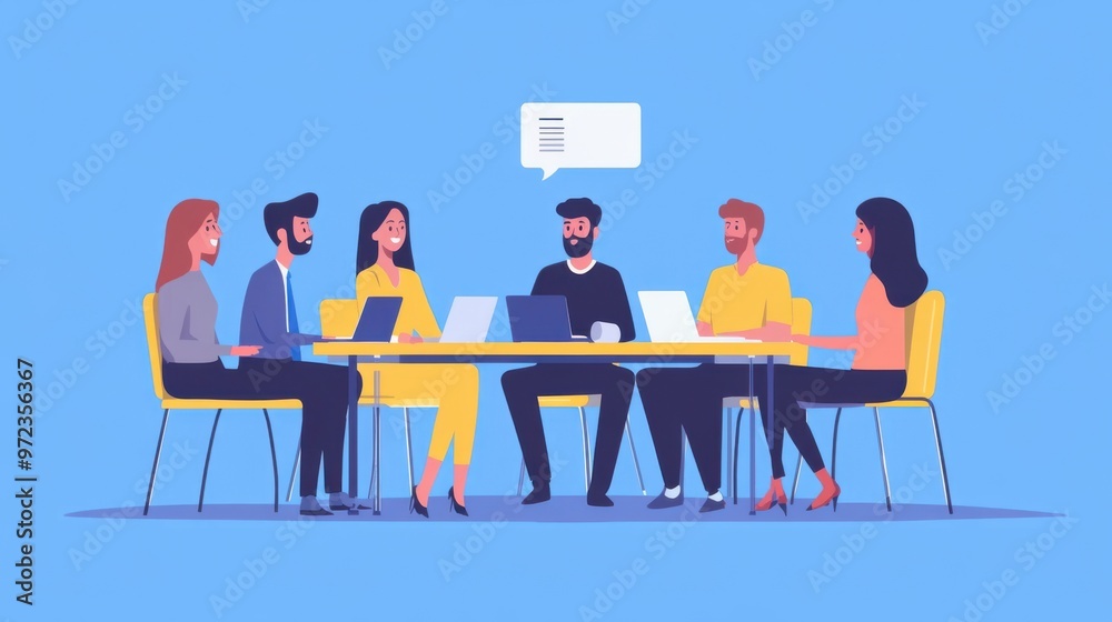 Business training in a flat design style, showing colleagues participating in a meeting Business training in a flat design style, showing colleagues participating in a meeting